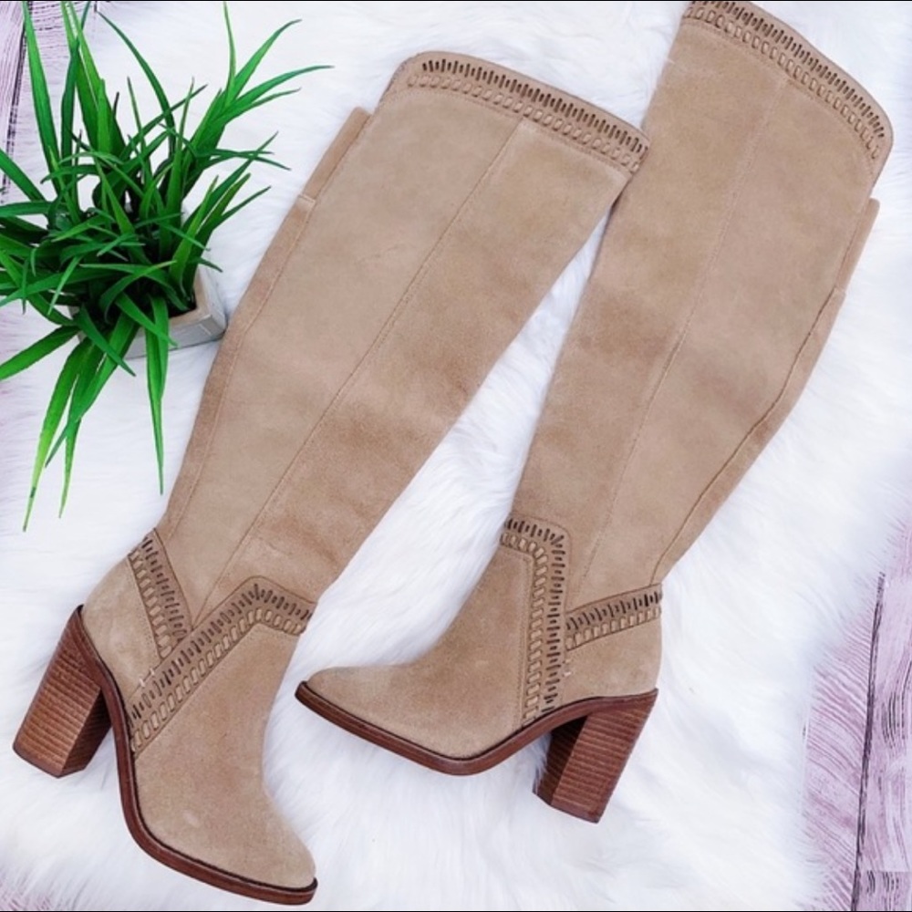 Vince Camuto Taupe,Leather, Over The Knee Boot 8.5